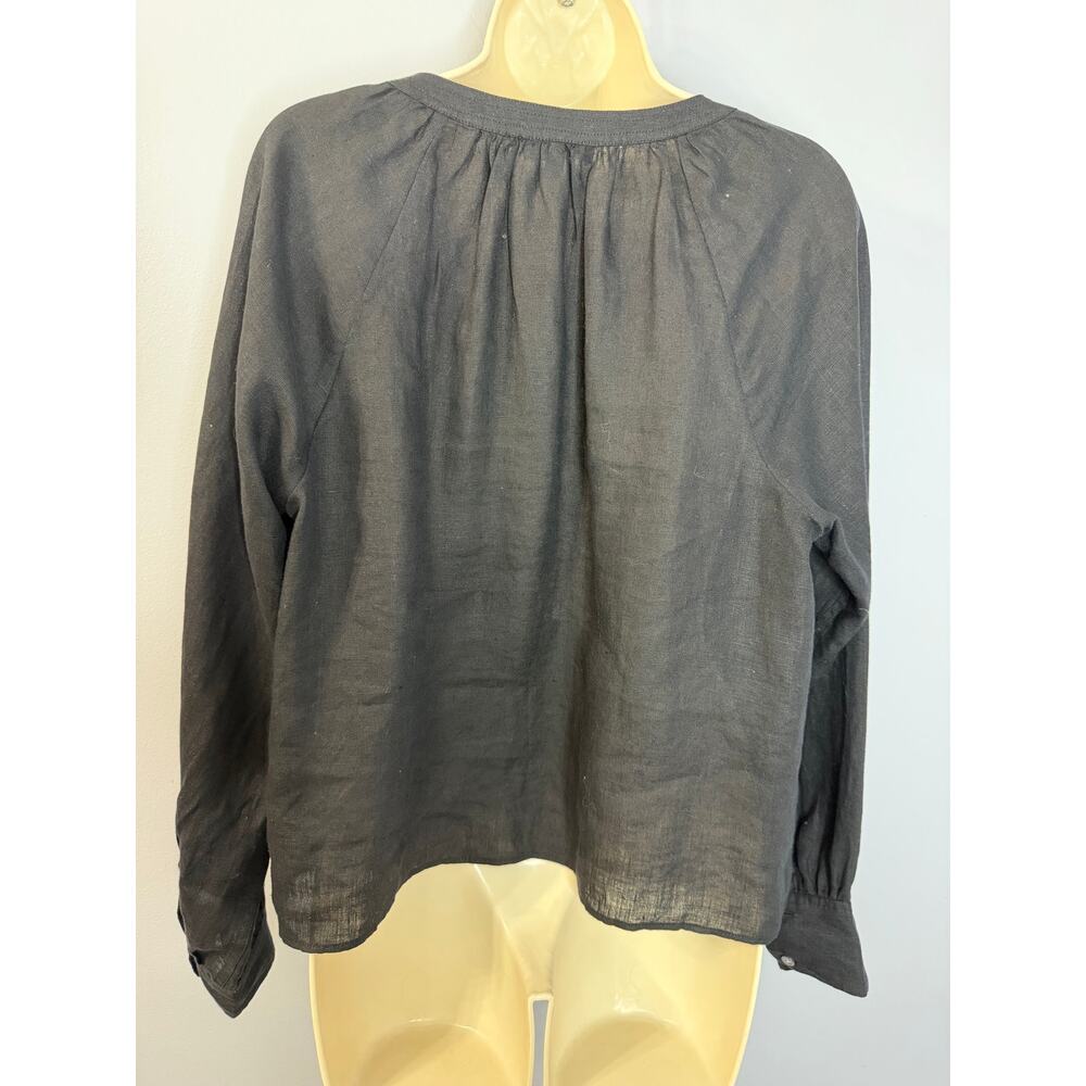 J. Crew Cabana Linen V Neck Blouse Black Long Sleeve Sz M Casual Wardrobe - Picture 8 of 13